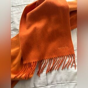 Hermès Paris 100% Cashmere Scarf Unisex Tangerine Orange Fringe Made In Italy